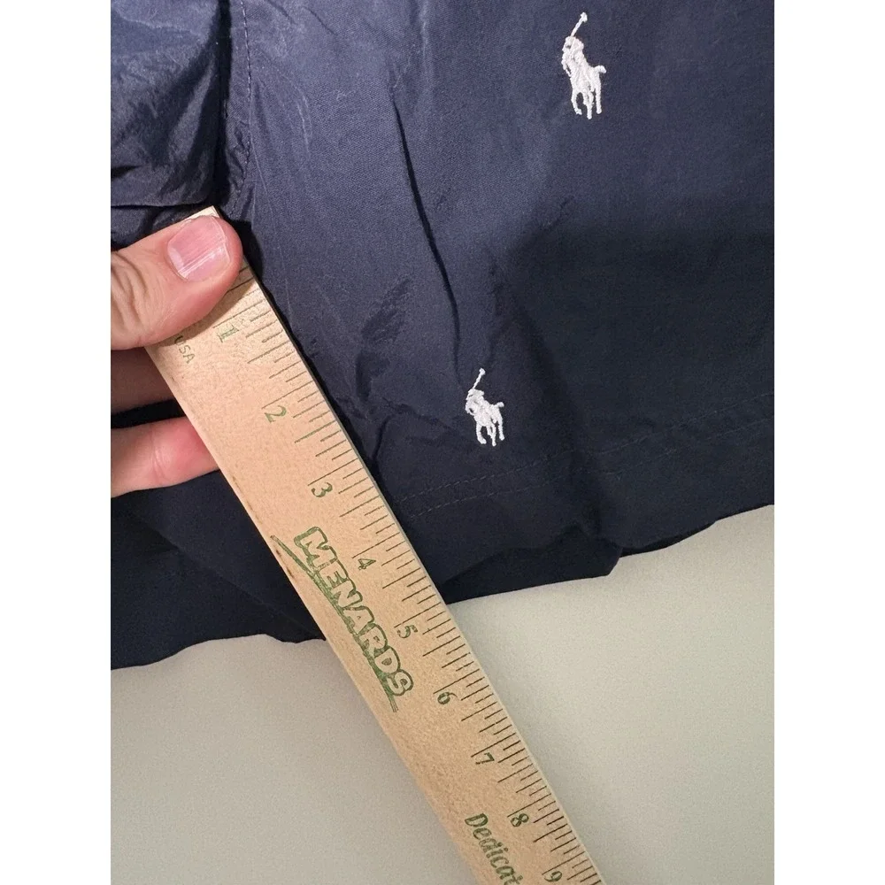 VTG Polo Ralph Lauren Swim Trunks Small Navy Blue All Over Pony Print Mesh Lined